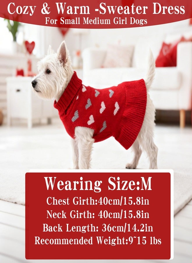 cnomg Dog Sweater Dress Heart Red Turtleneck Knit Dress for Small Dogs 9-15 lbs Valentine Winter Pullover with Leash Hole for Wedding Mothers Day Valentine's Day - Image 3